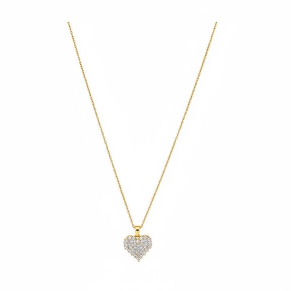 18K Gold Plated Pixel Heart Pendant Necklace 15"+2" Adjustable Gift - Picture 11 of 12